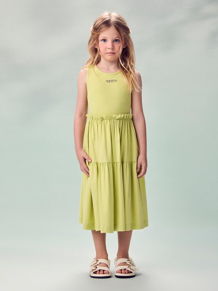 Vestido Infantil Menina com Babados Franzidos Animê