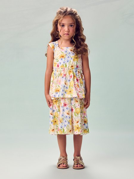 Vestido Infantil Menina Animê Garden com Babados e Alças Franzidas