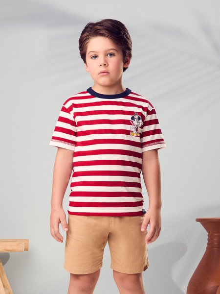 Camiseta Infantil do Mickey Listrada Vermelha da Youccie
