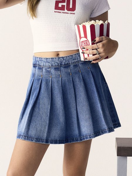 Saia Feminina Jeans College Plissada da NFL Authoria