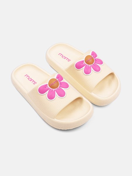 Chinelo Slide Infantil Momi Daisy Bege e Pink