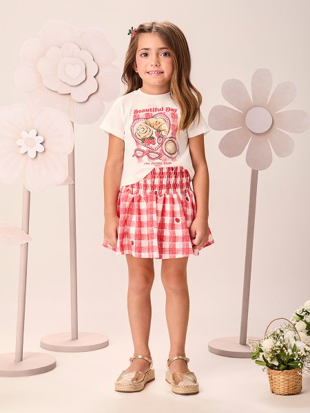Conjunto Infantil Menina Xadrez Vichy com Morangos Momi