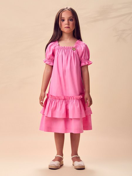 Vestido De Tricoline Pink Pop Animê Kids