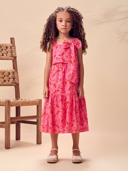 Vestido Tecido Laise Flores Animê Kids