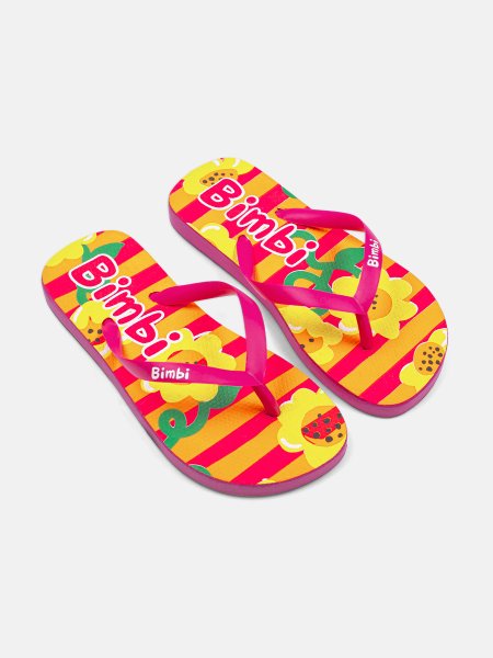Chinelo Infantil Bimbi Garden Flowers Laranja e Pink