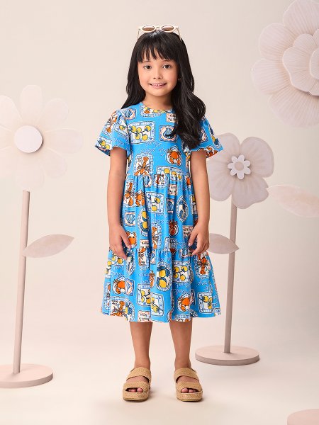 Vestido Infantil Menina Verão Europeu com Mangas Evasê Momi