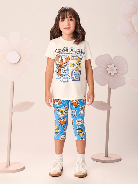 Conjunto Infantil Menina Verão Europeu e Legging Capri Momi