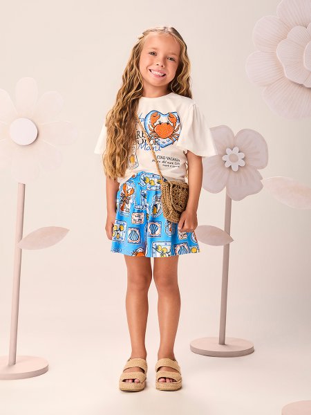 Conjunto Infantil Menina Verão Europeu com Strass e Mangas Evasê Momi