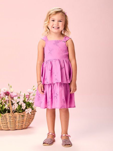 Vestido Infantil Menina de Laise de Borboletas com Babados Momi